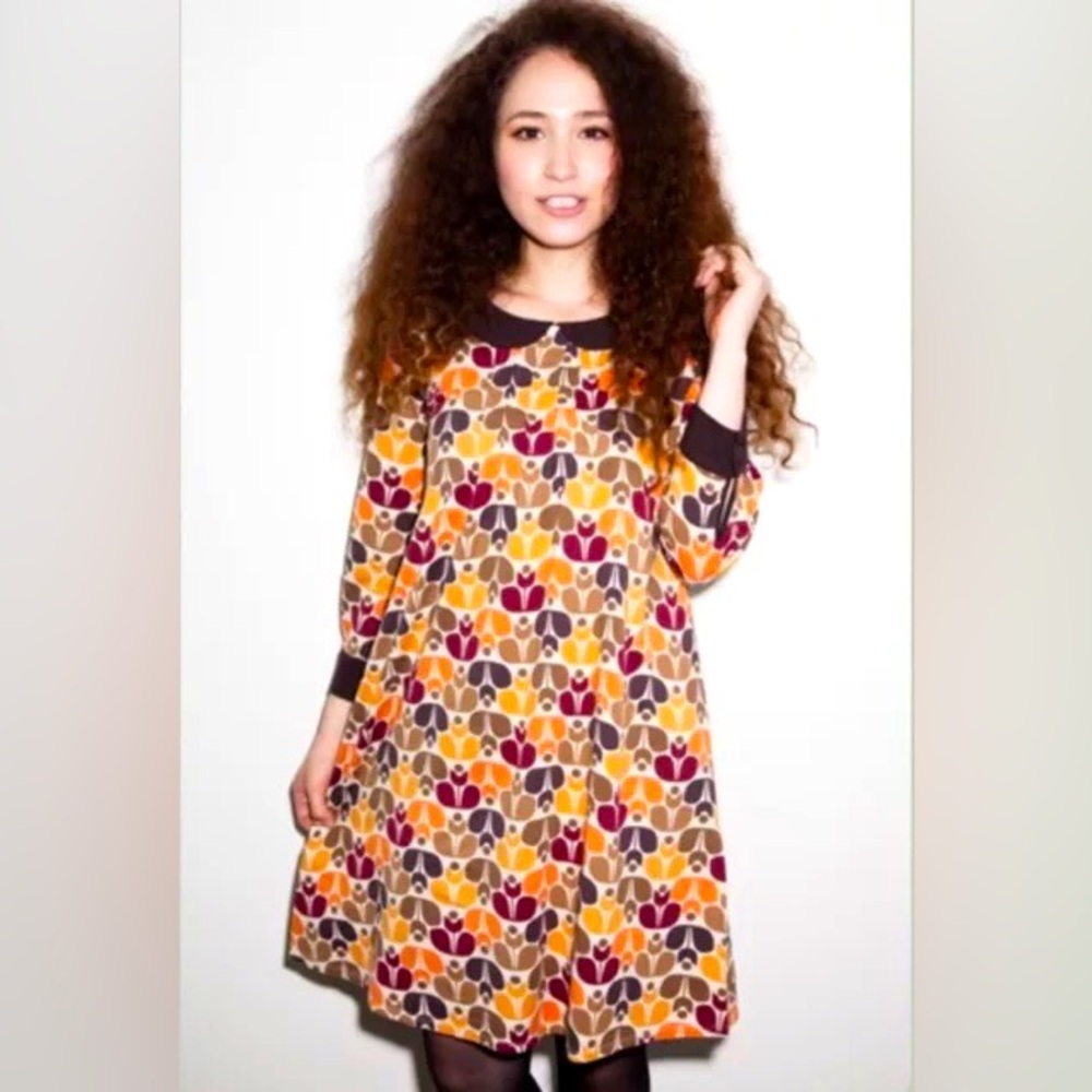 RARE Orla Kiely Mini Shift Dress, Peter Pan Collar, Pattern, Autumn